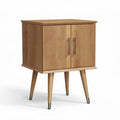 Wooden side table cabinet with ribbed doors 60 x 40 x 75cm natural finish