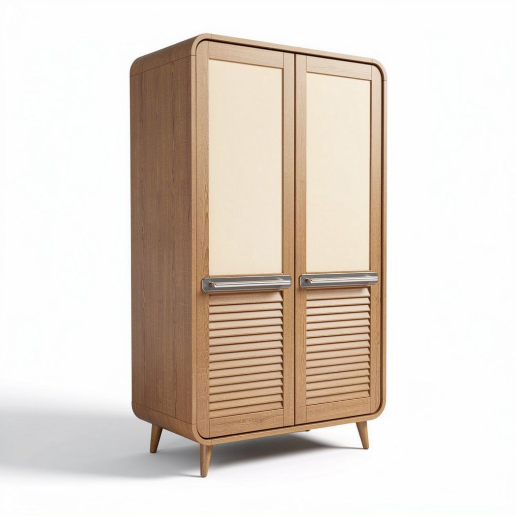 Wooden wardrobe with sliding doors for bedroom storage 150 x 80 x 200cm