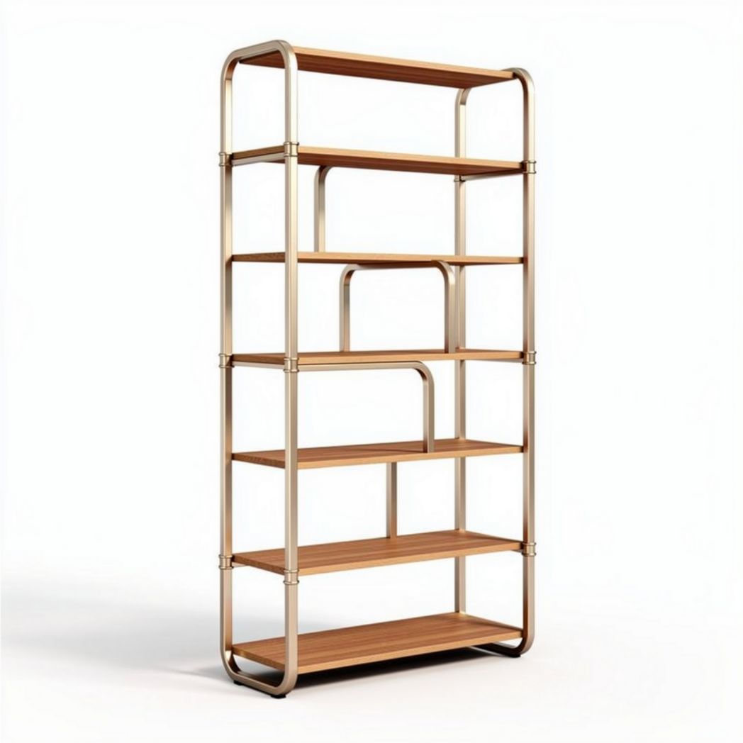 Metal and wood bookshelf for living room or office 180 x 80 x 30cm
