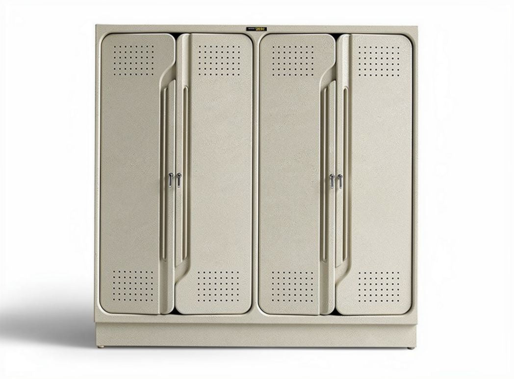 Metal storage cabinet with four doors and ventilation 150 x 40 x 120cm beige
