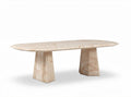 Marble dining table with oval top and fluted base in cream color