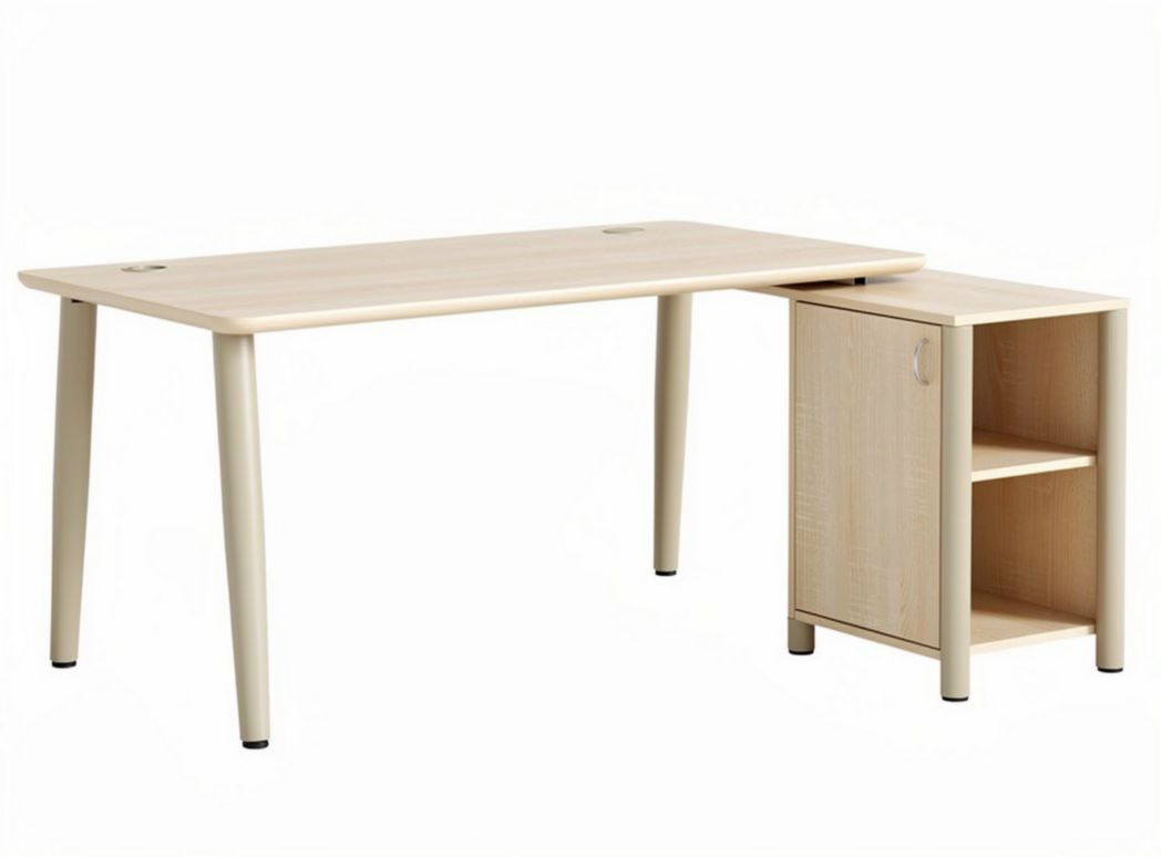 Wooden desk with storage unit dimensions 120 x 60 x 75cm light beige