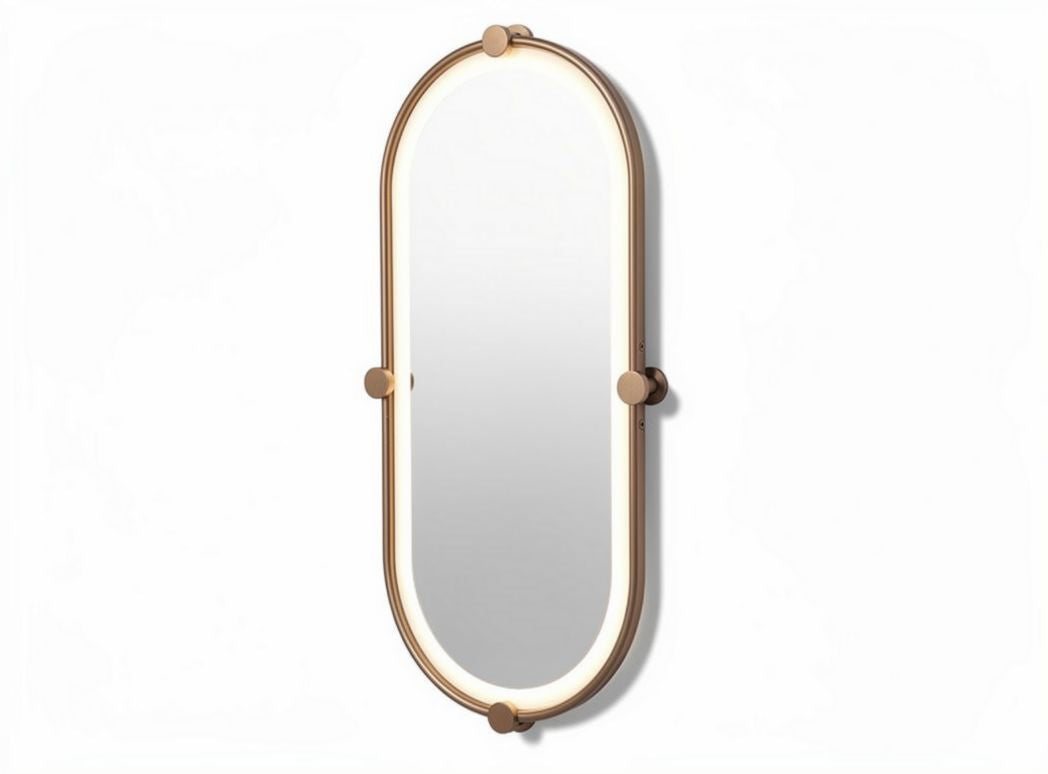 Brass framed oval mirror with LED light for wall mounting 120 x 40 x 3cm