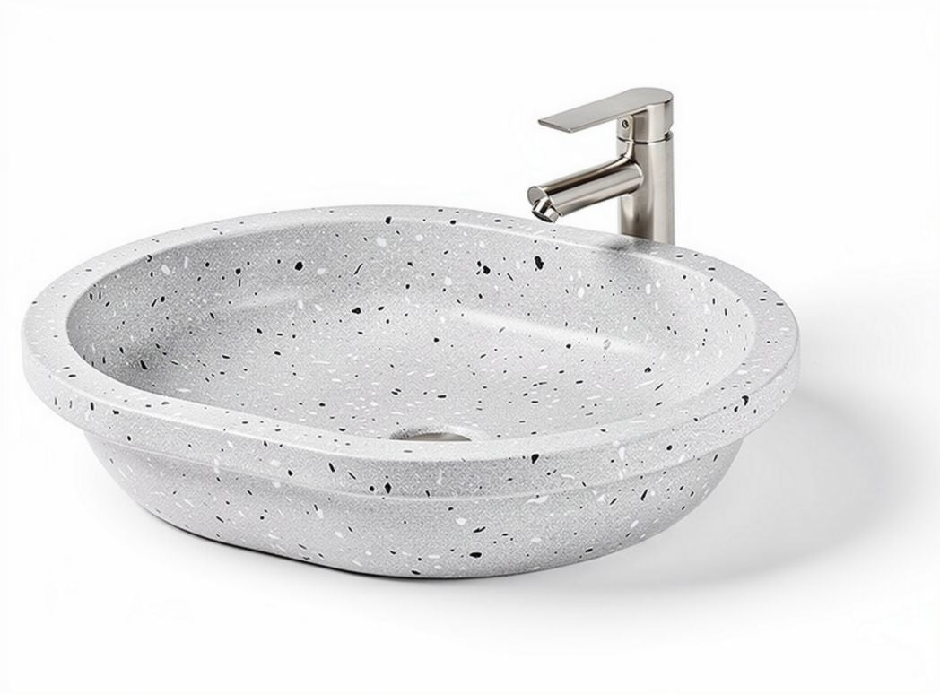 Terrazzo bathroom sink in oval shape gray color 50 x 35 x 15cm
