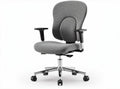 Ergonomic office chair with adjustable armrests and gray fabric upholstery