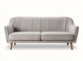 Linen upholstered two-seater sofa with wooden legs in light gray color