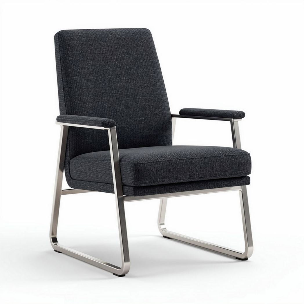 Modern upholstered lounge chair with stainless steel frame in dark gray 70 x 70 x 85cm