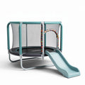 Kids trampoline with safety net and slide 180 x 180 x 100cm in teal and grey